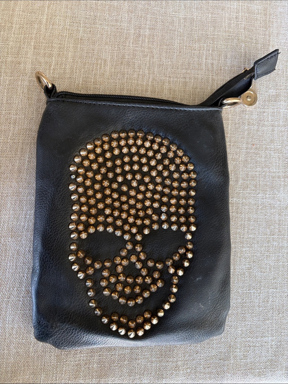 Black Studded Skull Crossbody Bag - Unbranded